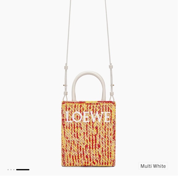 Loewe Raffia Calfskin Standard A5 Tote Bag White Multicolor - Picture 2 of 7